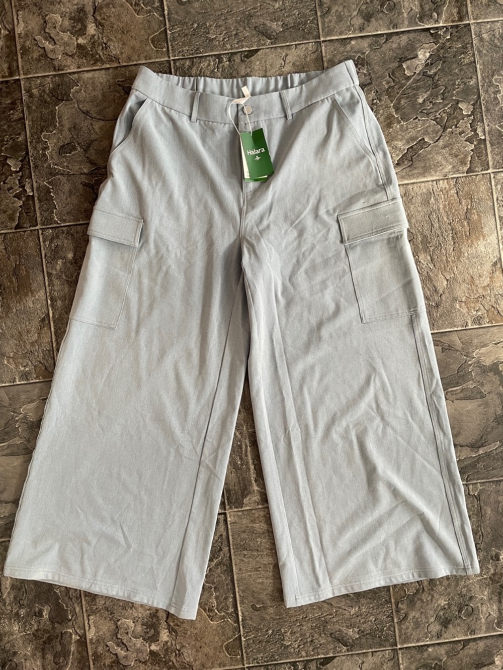 ⭐️NWT HALARA Pale Blue-Gray Wide-Leg Urban Streetwear Casual Relaxed Cargo Pants